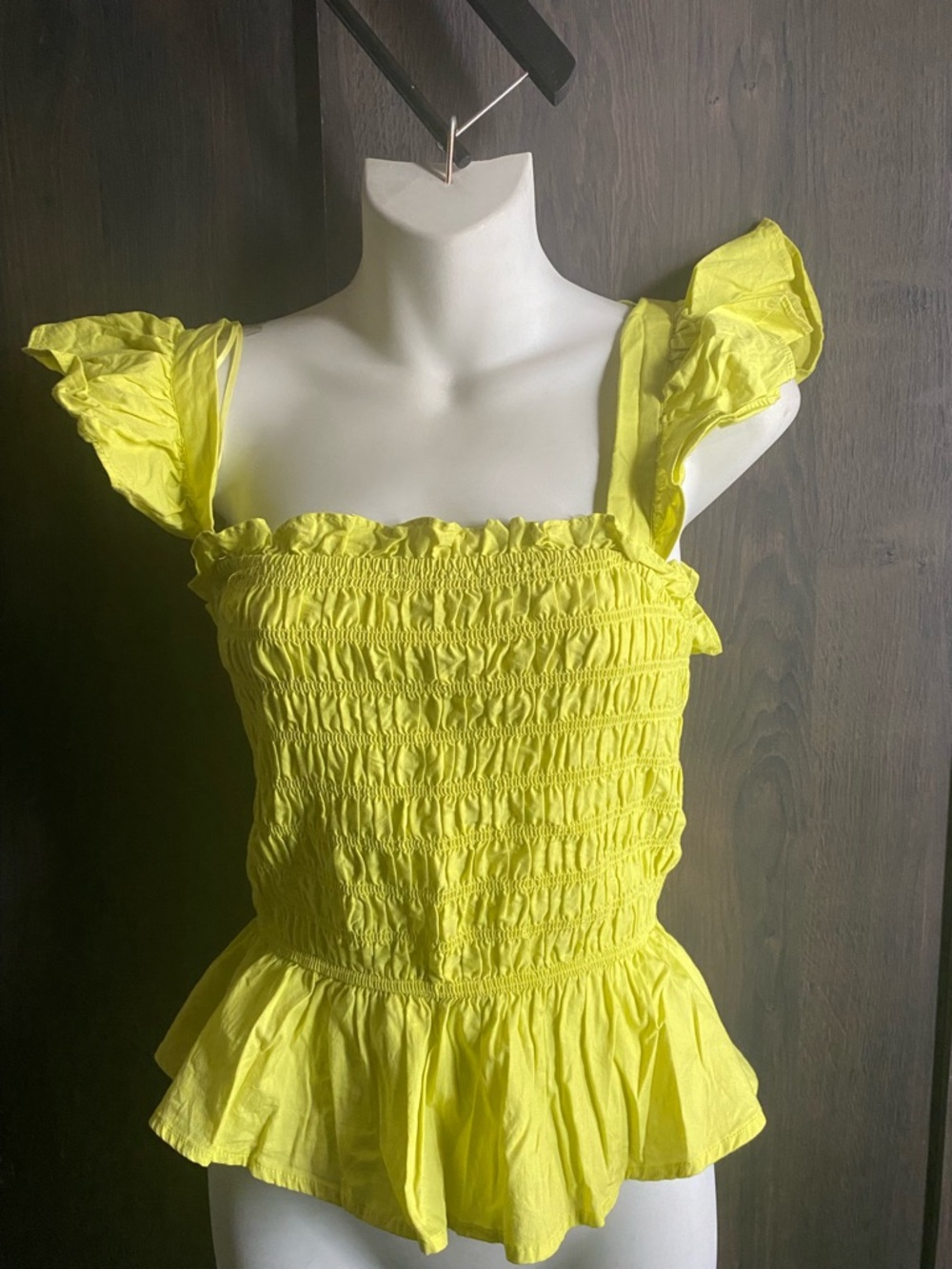 Meraki Lime Yellow Smocked Ruffle Top